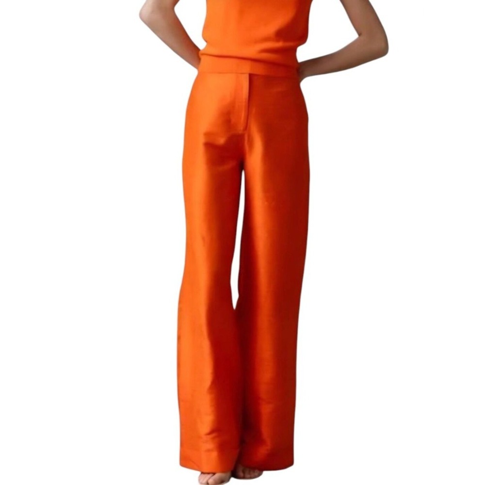 NWT Julia Amory Julia Pant Tangerine Orange Silk Wide Leg XS